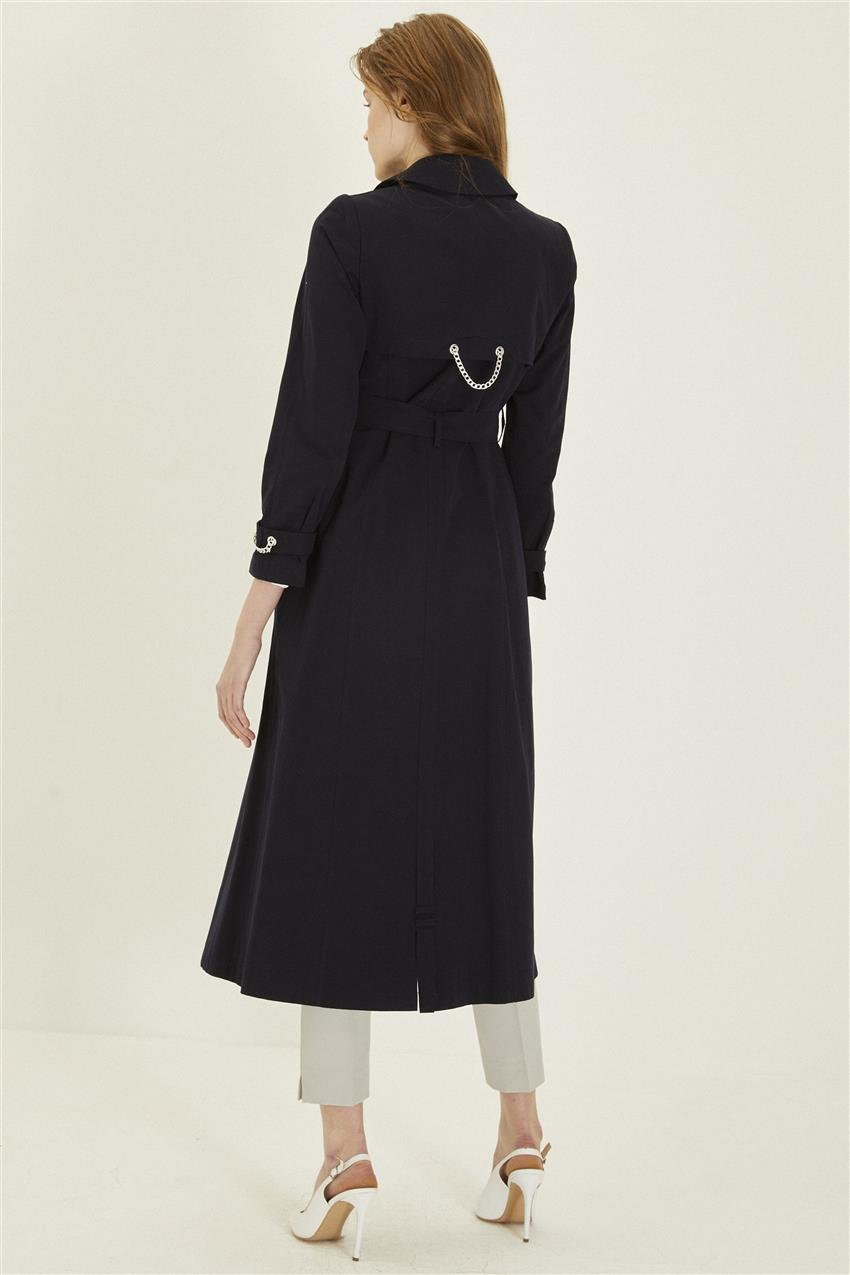Zühre Chain and Belt Detailed Navy Blue Trench Coat 12615 Z22YB12615ZB100001-R1150