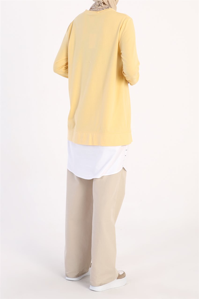 Eteği Garnili Sarı Sweatshirt / Tunik