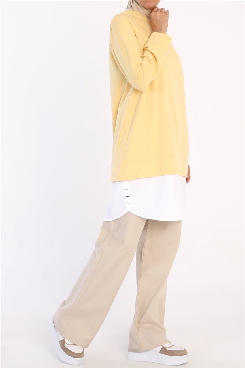 Eteği Garnili Sarı Sweatshirt / Tunik