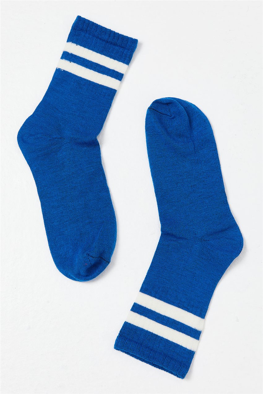 Çizgili Uzun Lacivert Çorap