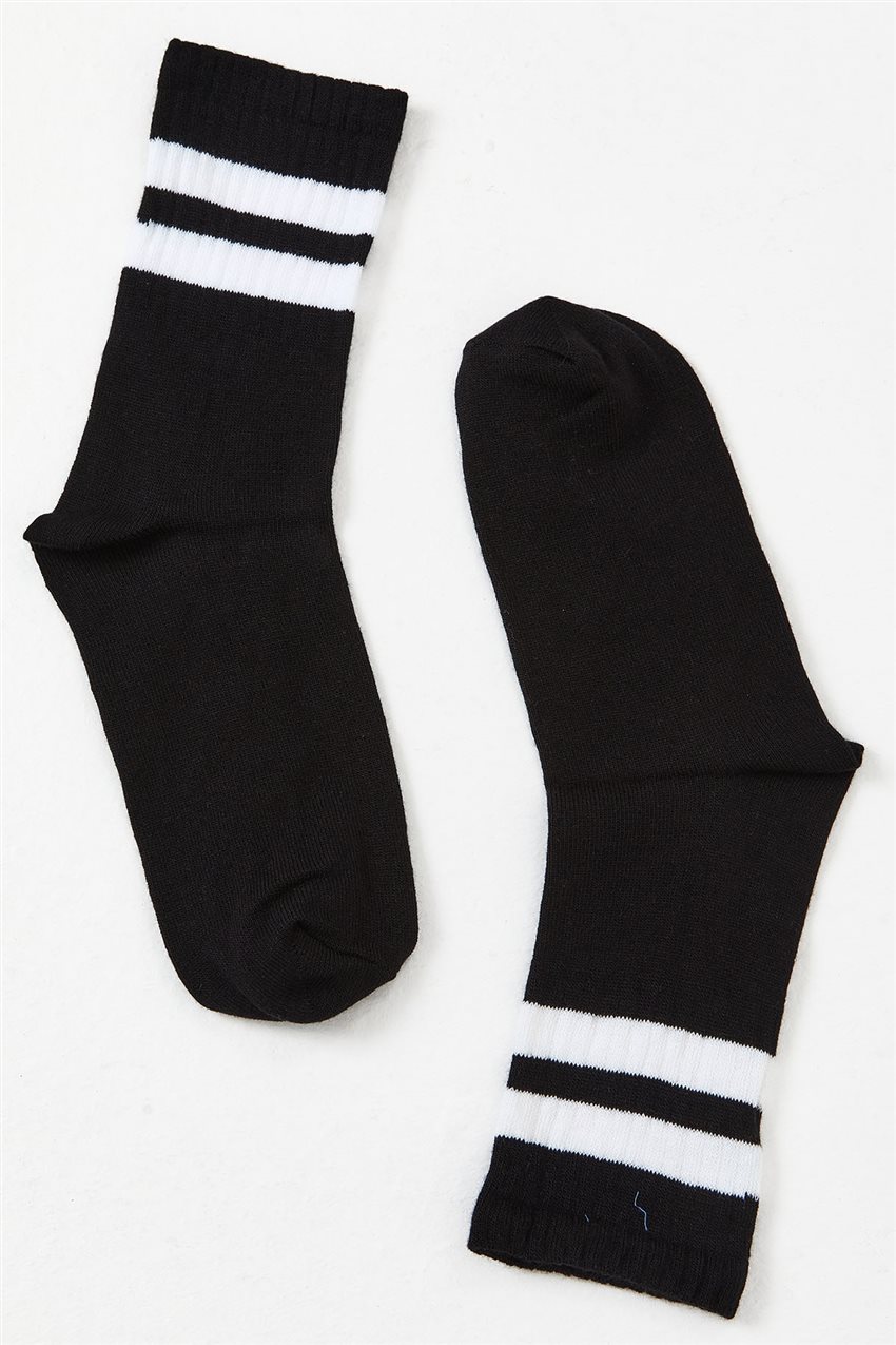 Çizgili Uzun Siyah Çorap