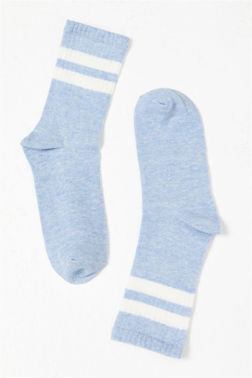 Çizgili Uzun Açık Mavi Çorap