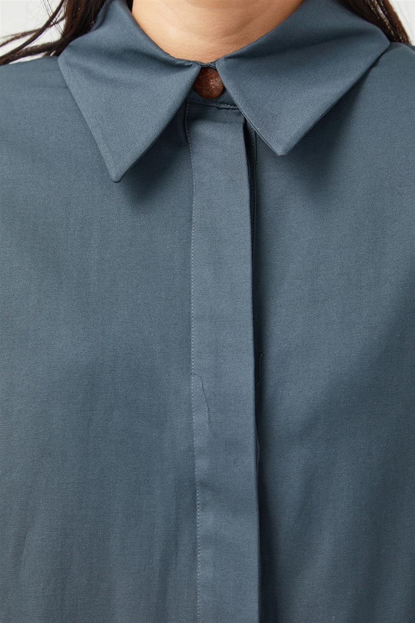 Geniş Yaka Eteği Pileli Füme Gömlek / Ceket