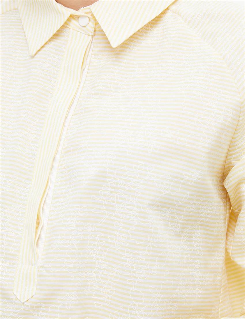 Büzgülü Reglan Kollu Sarı-Optik Beyaz Tunik