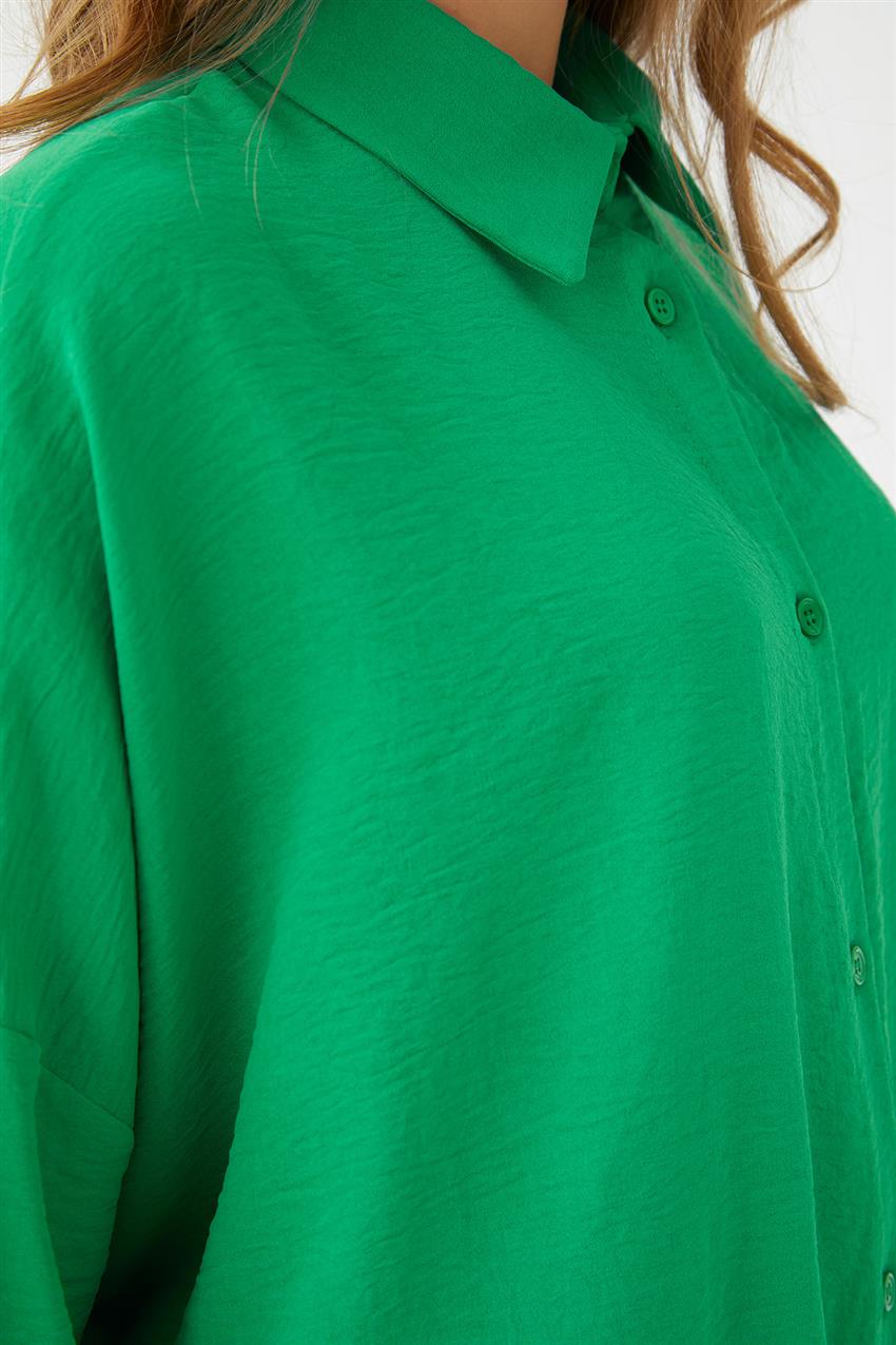 Düğmeli Oversize Benetton Yeşili Tunik 