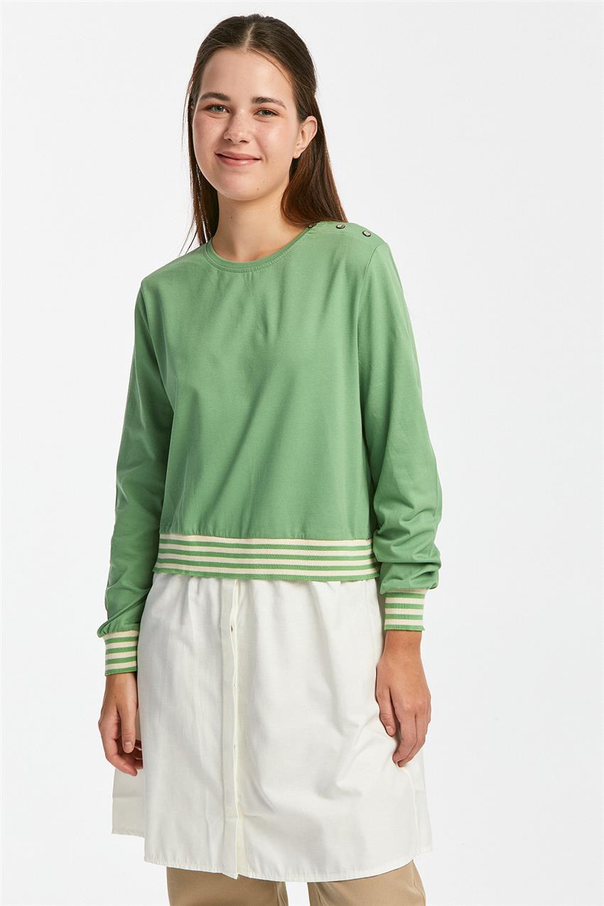 Garnili Fıstık Yeşili Sweatshirt / Tunik
