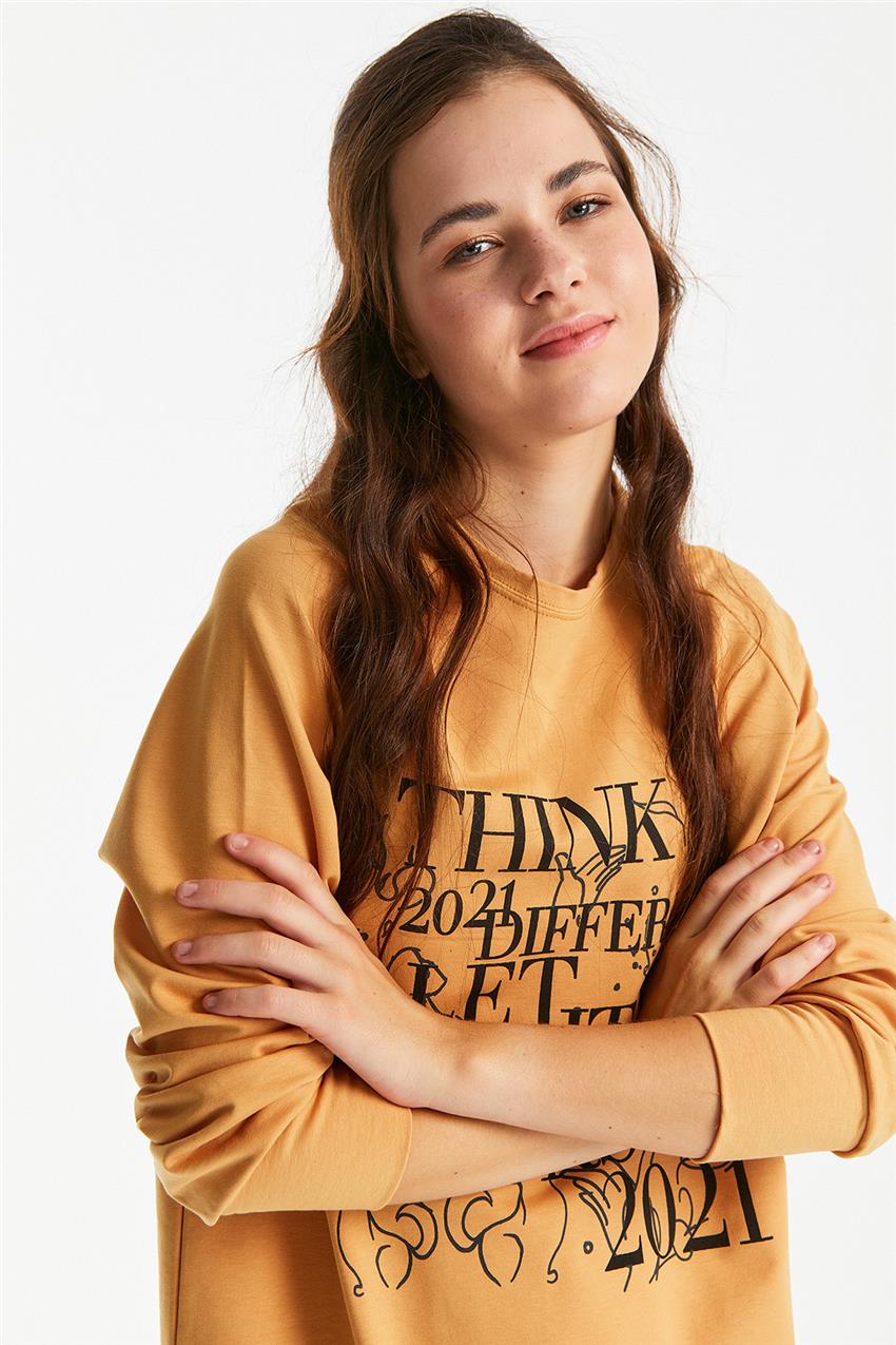 Reglan Kollu İki İplik Sarı Sweatshirt