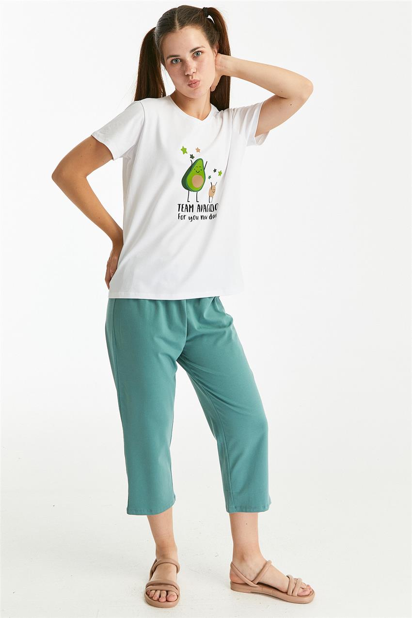 Baskılı Kısa Kol Yeşil Pijama Takımı