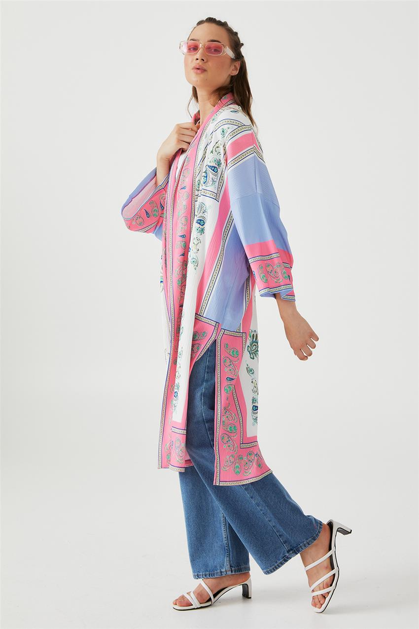 Pano Baskılı Pembe Kimono