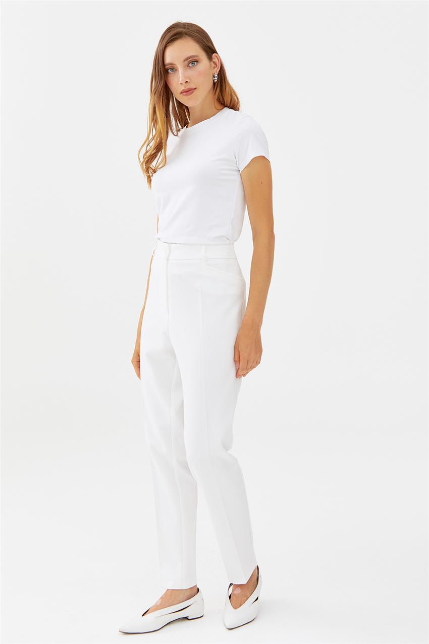Klasik Düz Kesim Beyaz Pantolon