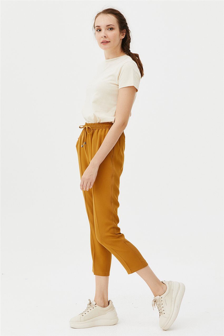 Narrow trotting front-laced drawstring pants mustard SZ-5180-55