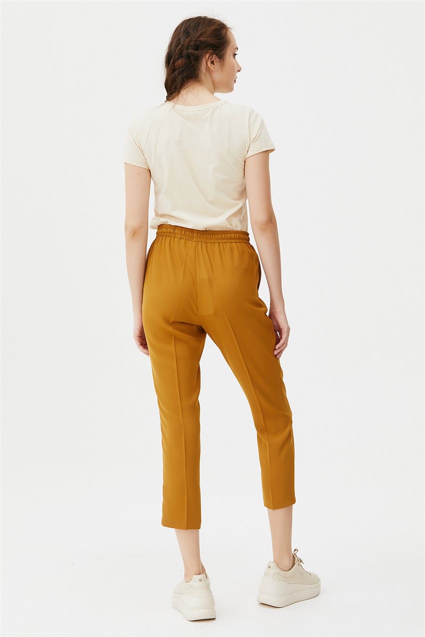 Narrow trotting front-laced drawstring pants mustard SZ-5180-55