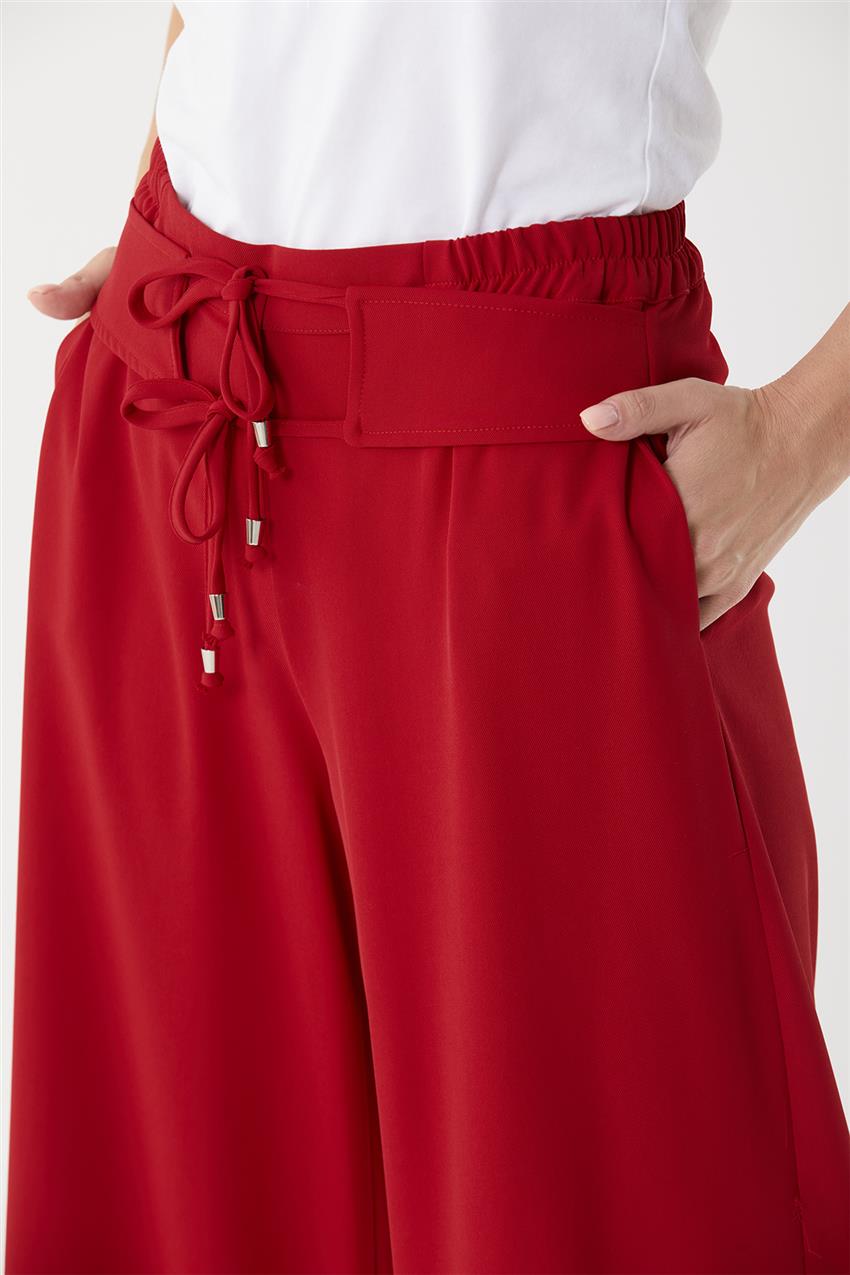 Tasarım Kemerli Kırmızı Pantolon