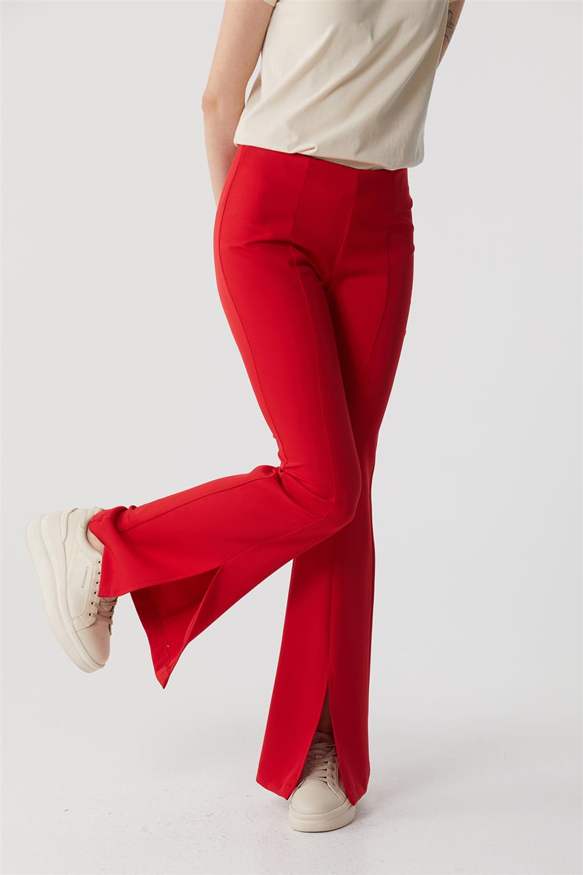Yırtmaçlı İspanyol Paça Kırmızı Pantolon