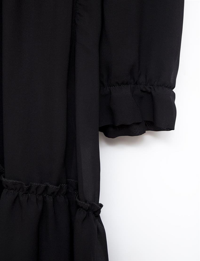 Vivencia V Yaka Şifon Siyah Elbise | E-Tesettür