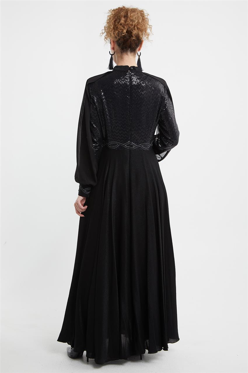 Pul Payetli Siyah Elbise