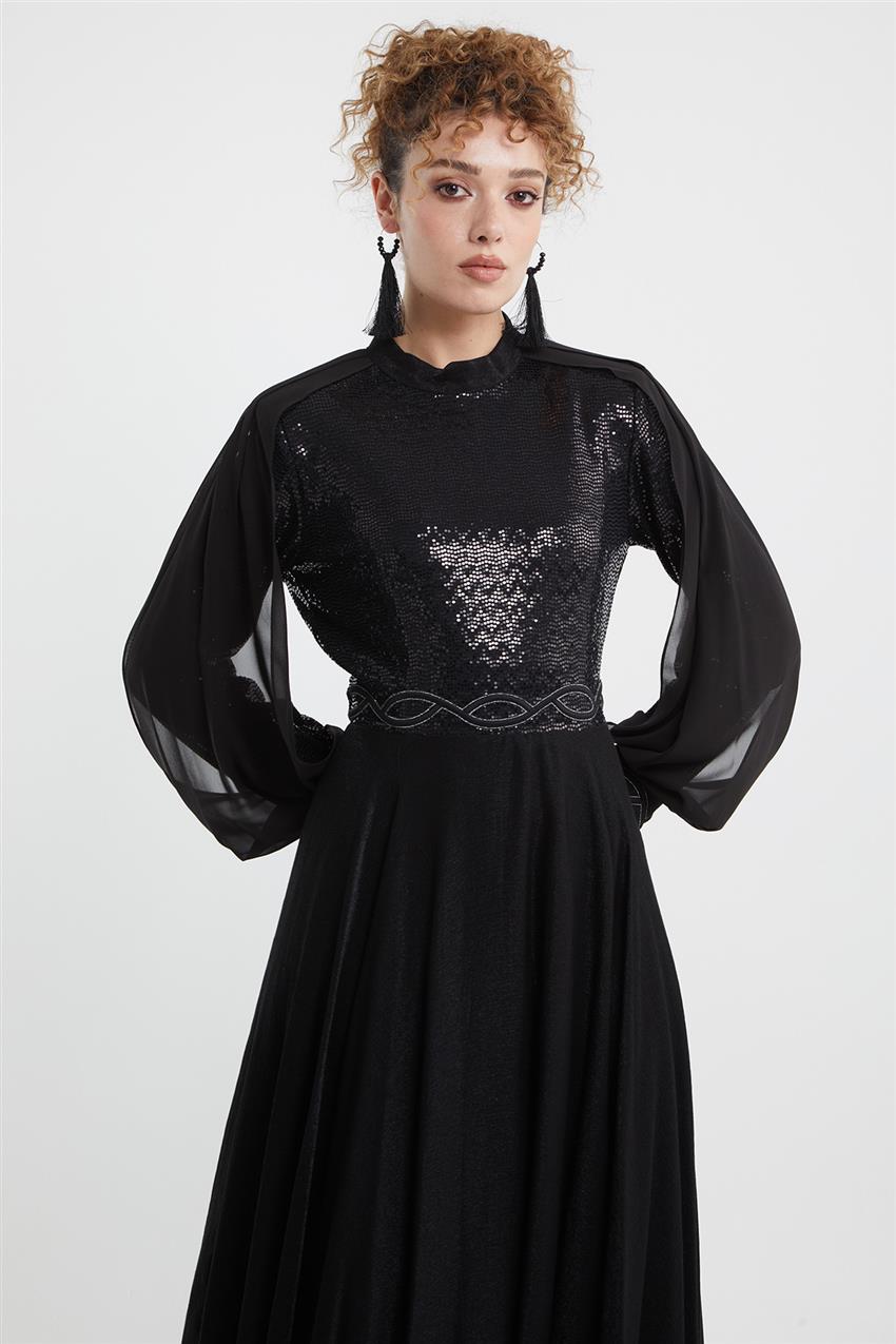 Pul Payetli Siyah Elbise
