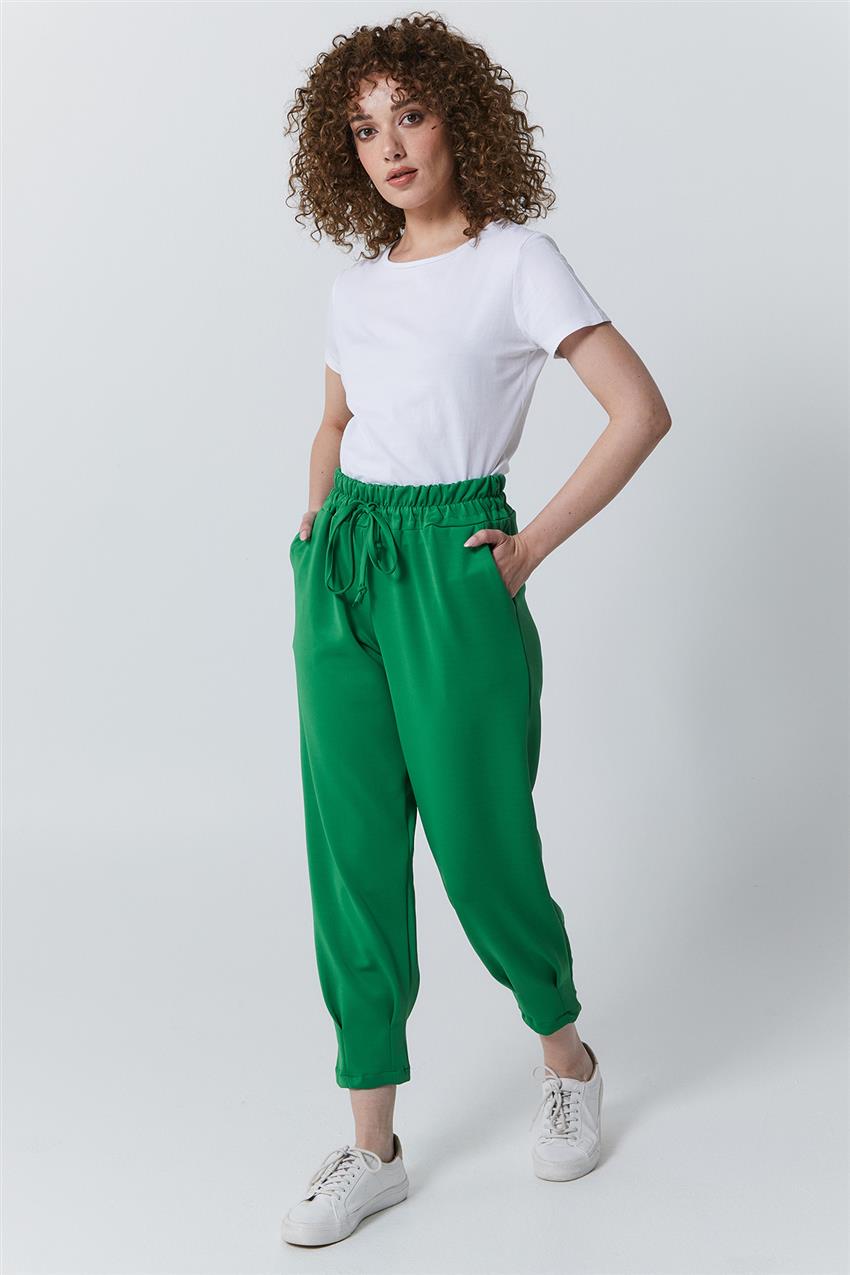 Paçası Pileli Scuba Yeşil Pantolon