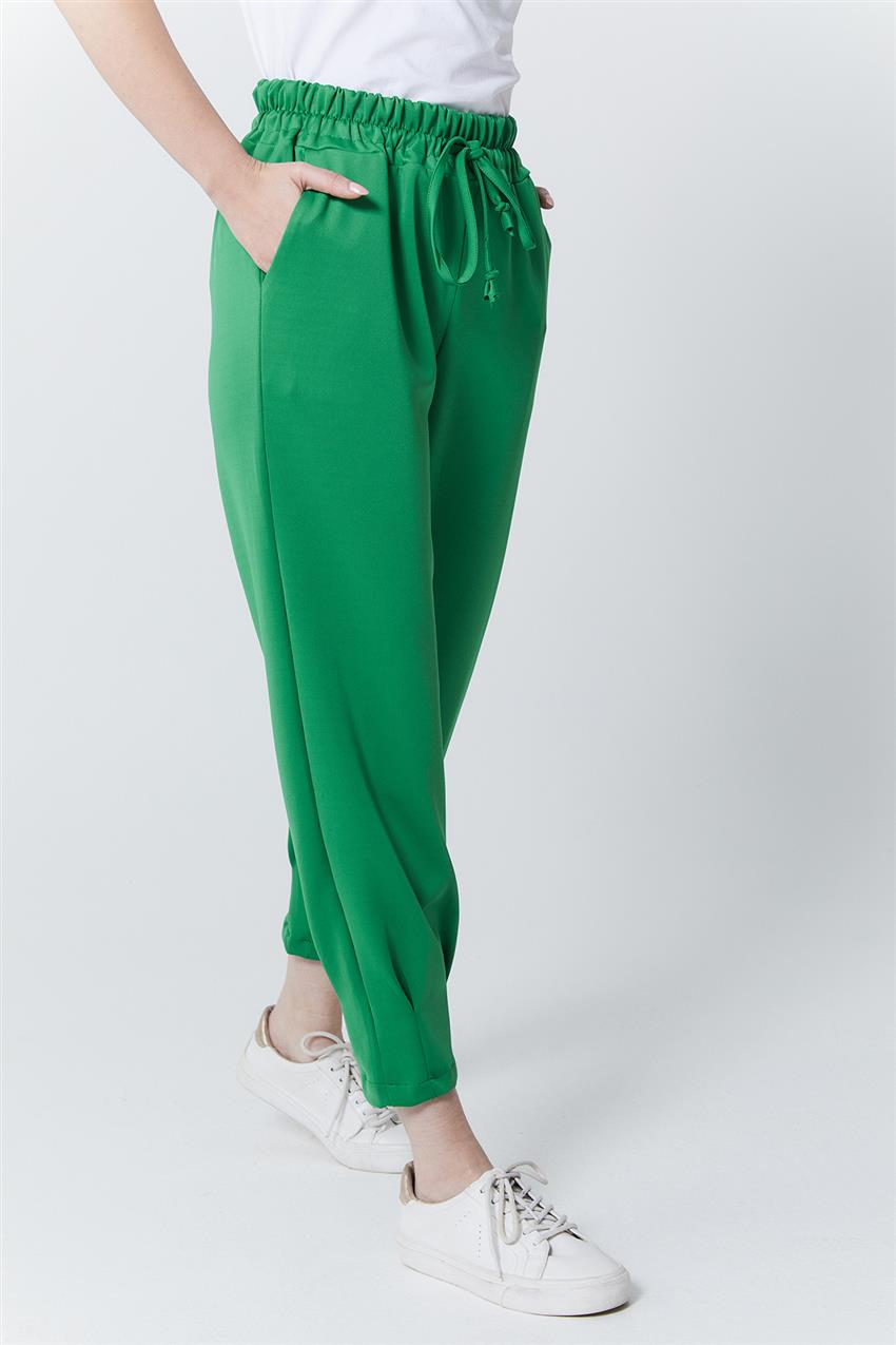 Paçası Pileli Scuba Yeşil Pantolon