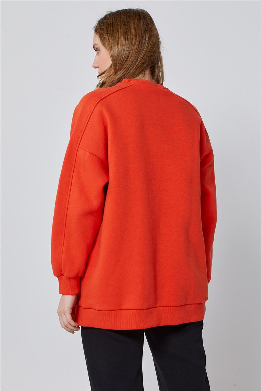 Baskı Ve Kordon Detaylı Turuncu Sweatshirt
