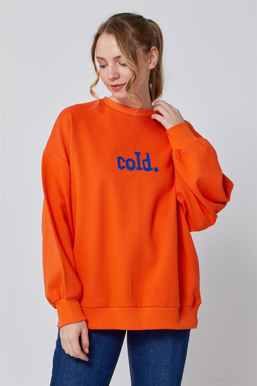 Cold Baskılı Turuncu Sweatshirt
