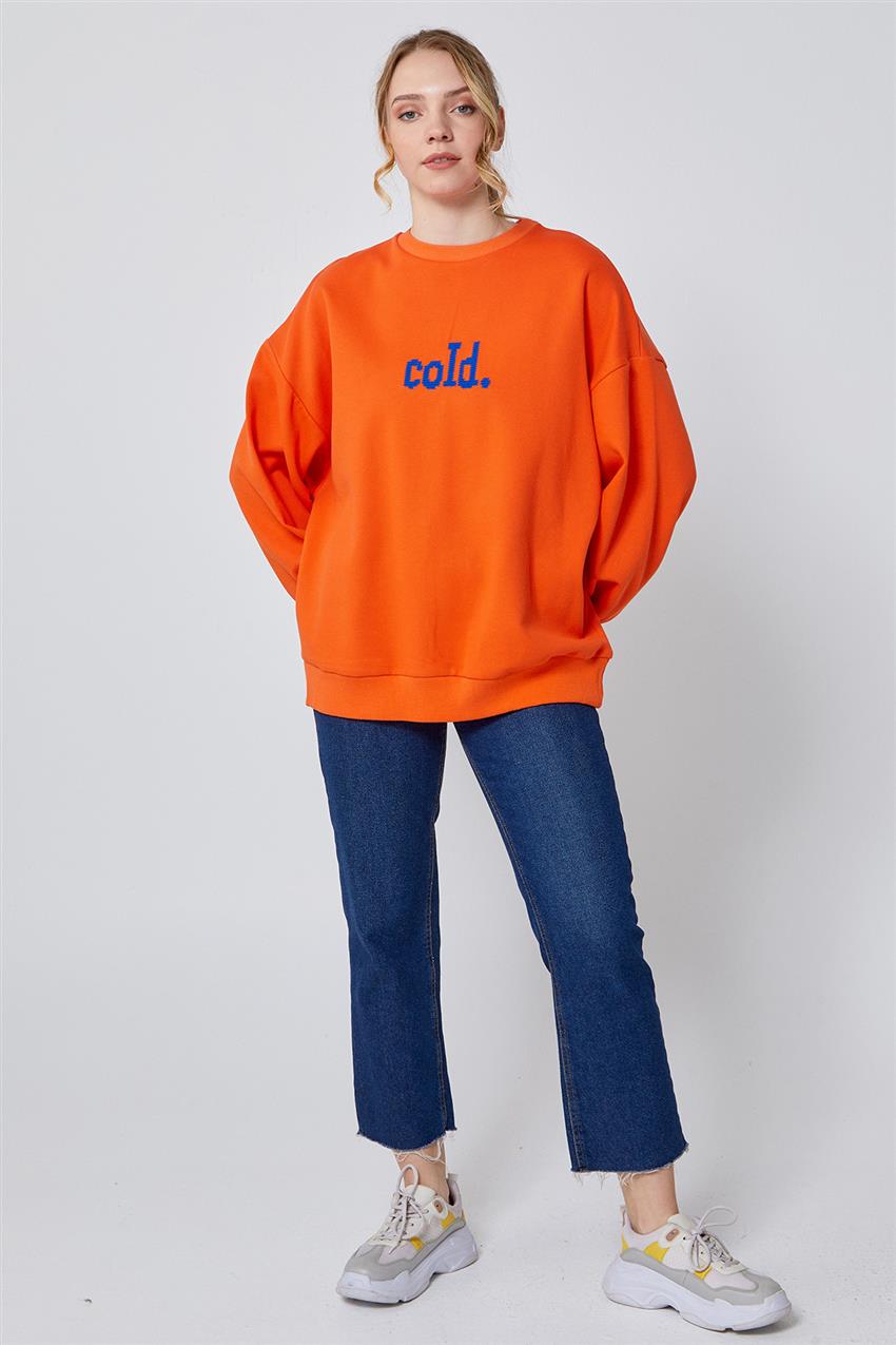 Cold Baskılı Turuncu Sweatshirt