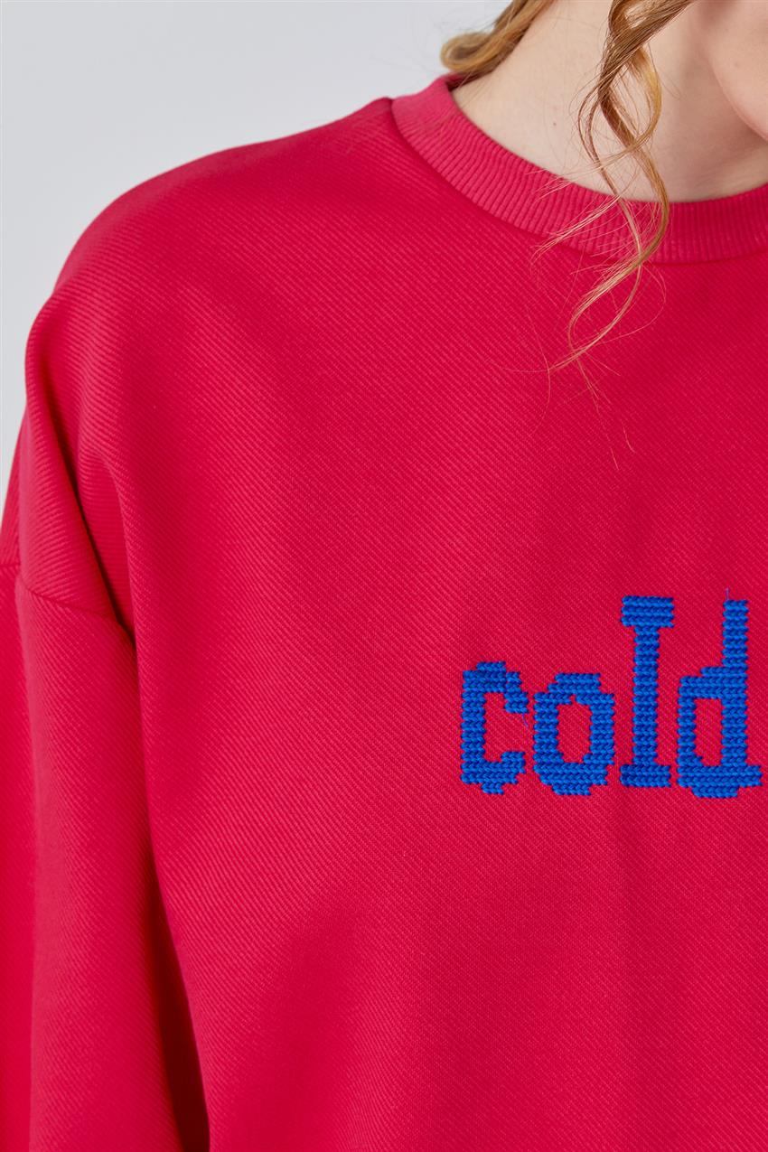 Cold Baskılı Fuşya Sweatshirt