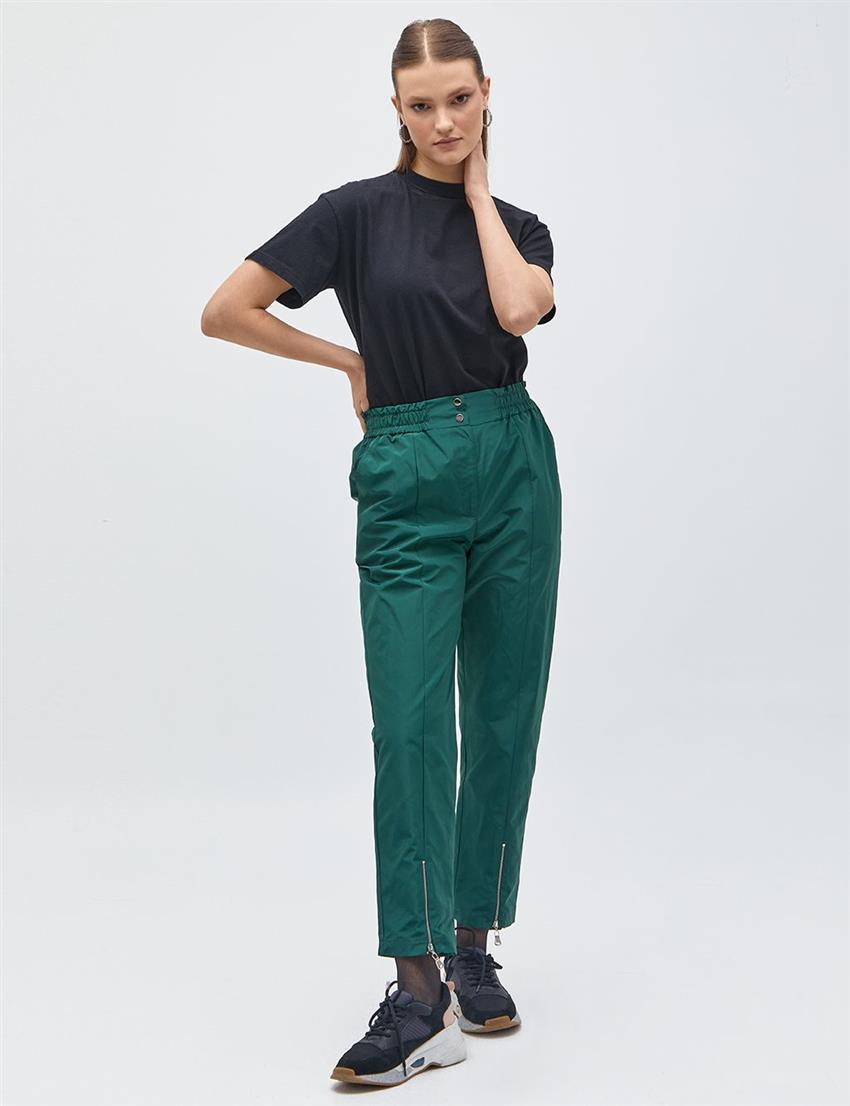 Paçası Fermuarlı Yeşil Pantolon