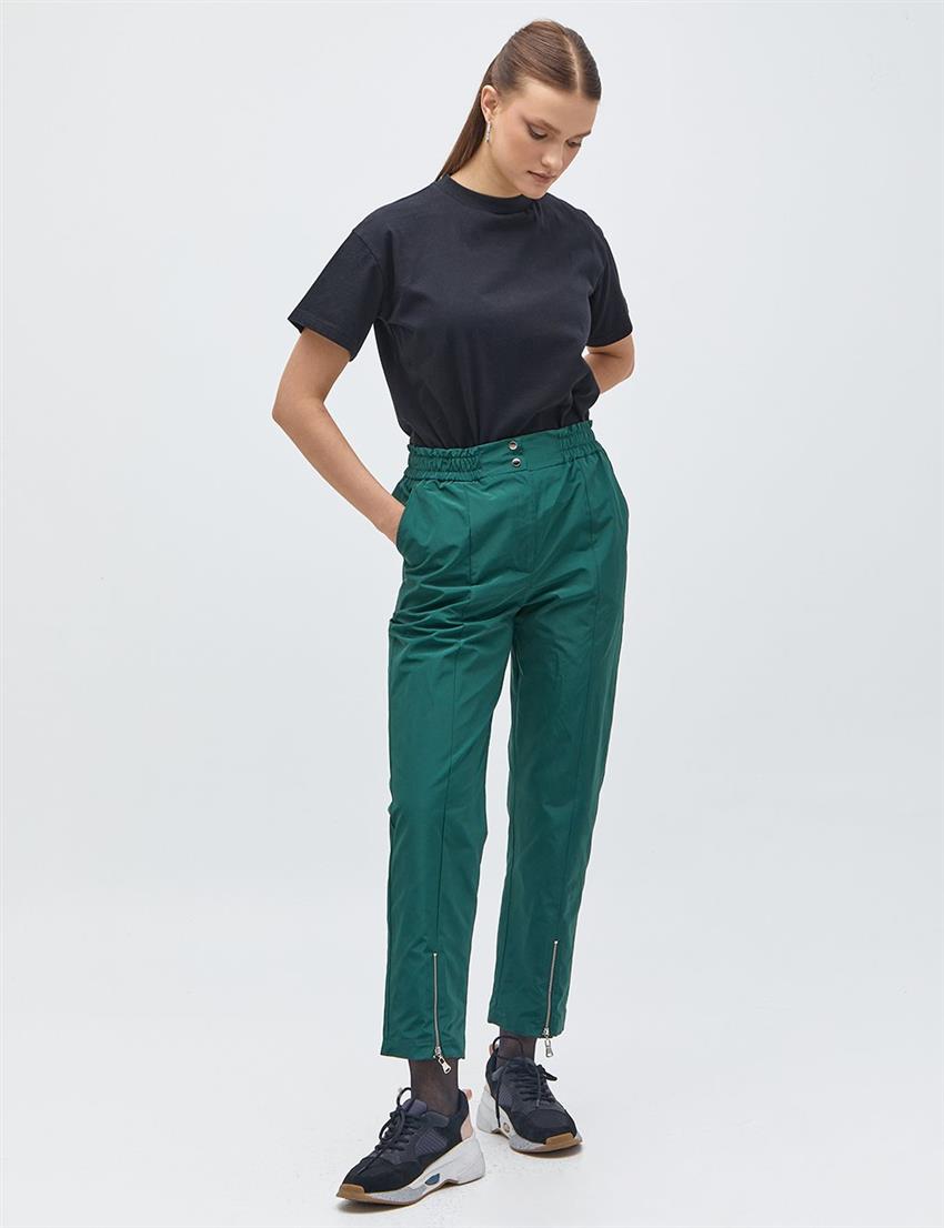 Paçası Fermuarlı Yeşil Pantolon