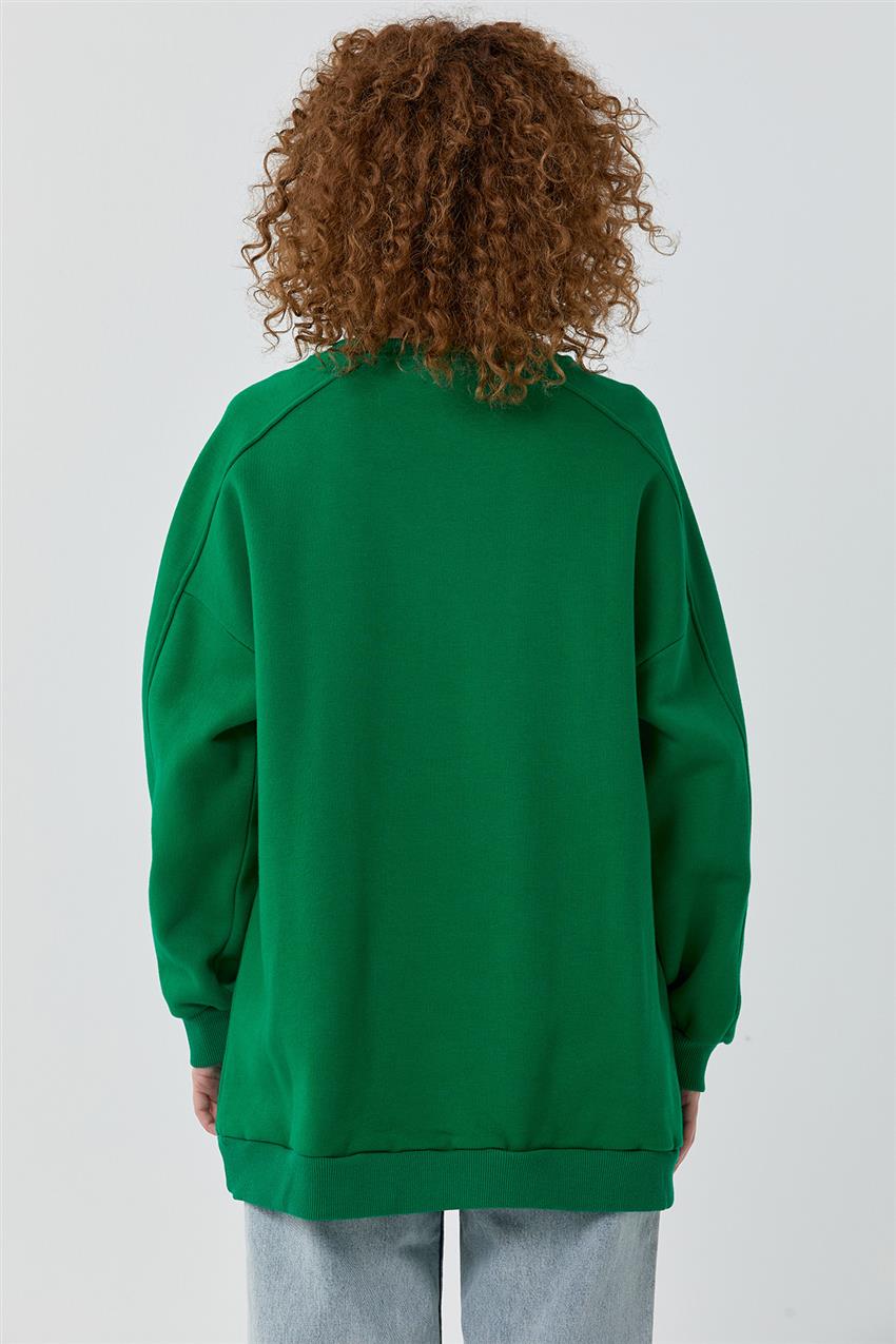 Baskı Ve Kordon Detaylı Yeşil Sweatshirt