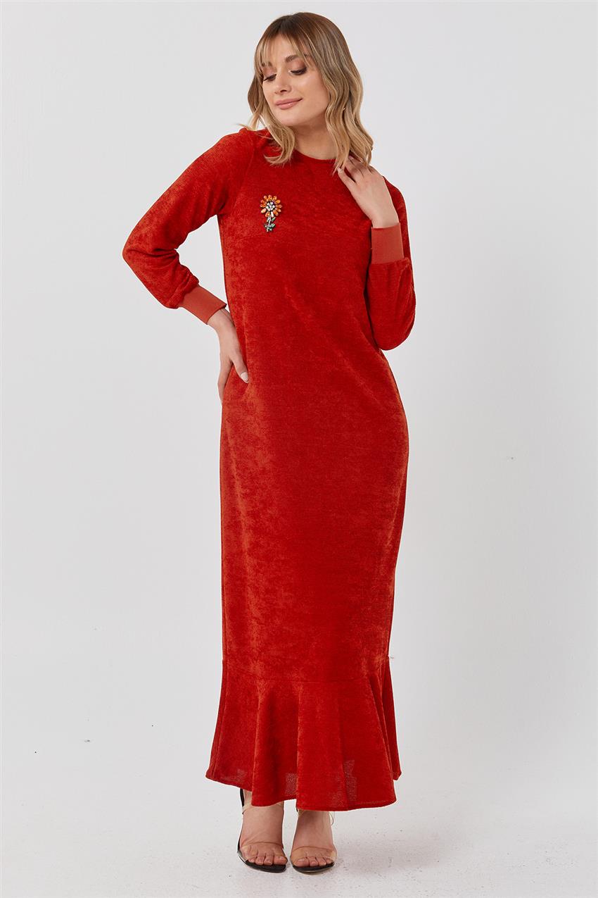 17044-58 فستان-أحمر قرميدي