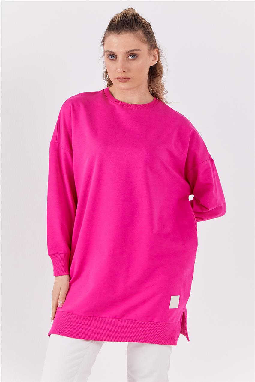 Sıfır Yaka Oversize Pembe Sweatshirt