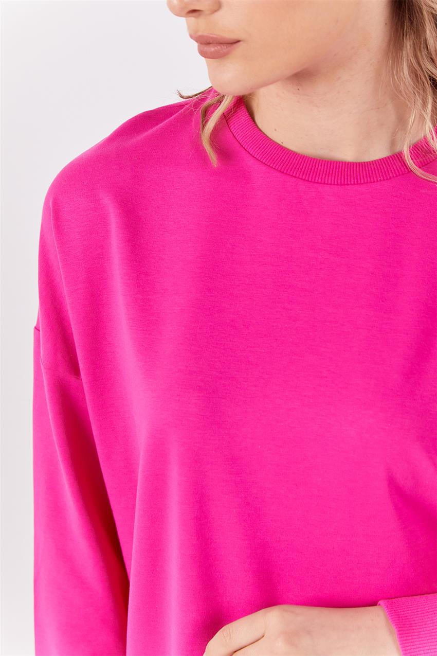 Sıfır Yaka Oversize Pembe Sweatshirt