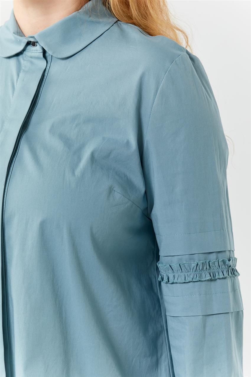 Fırfırlı Kol Detaylı Mint Bluz / Gömlek