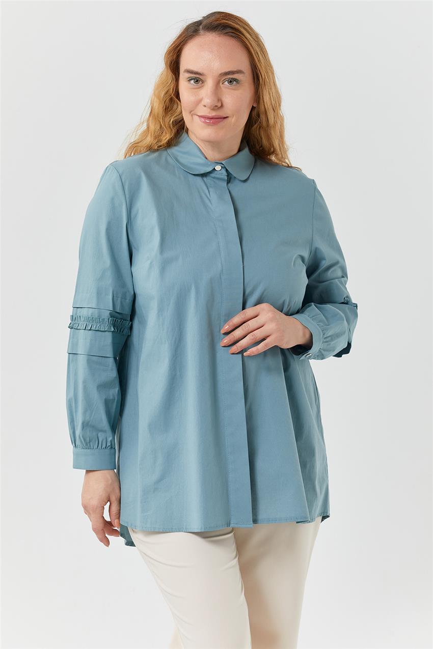 Fırfırlı Kol Detaylı Mint Bluz / Gömlek