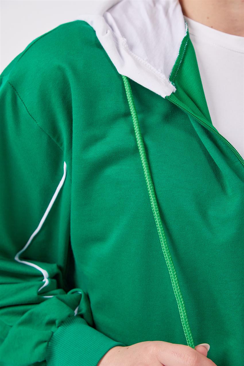 Kontrast Renkli Yeşil Sweatshirt