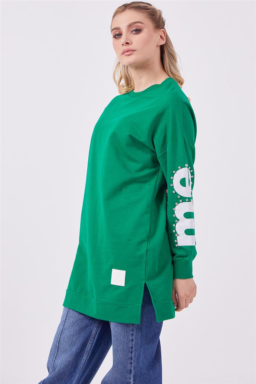 Kolları Nakışlı Yeşil Sweatshirt