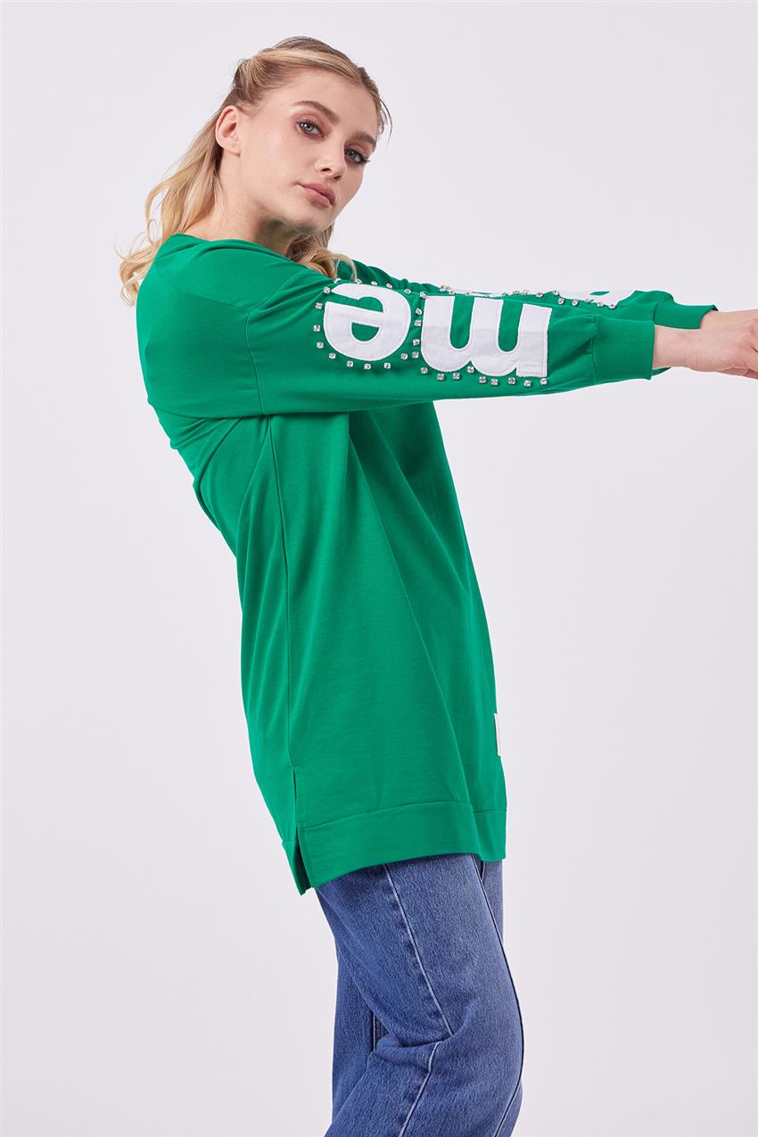 Kolları Nakışlı Yeşil Sweatshirt