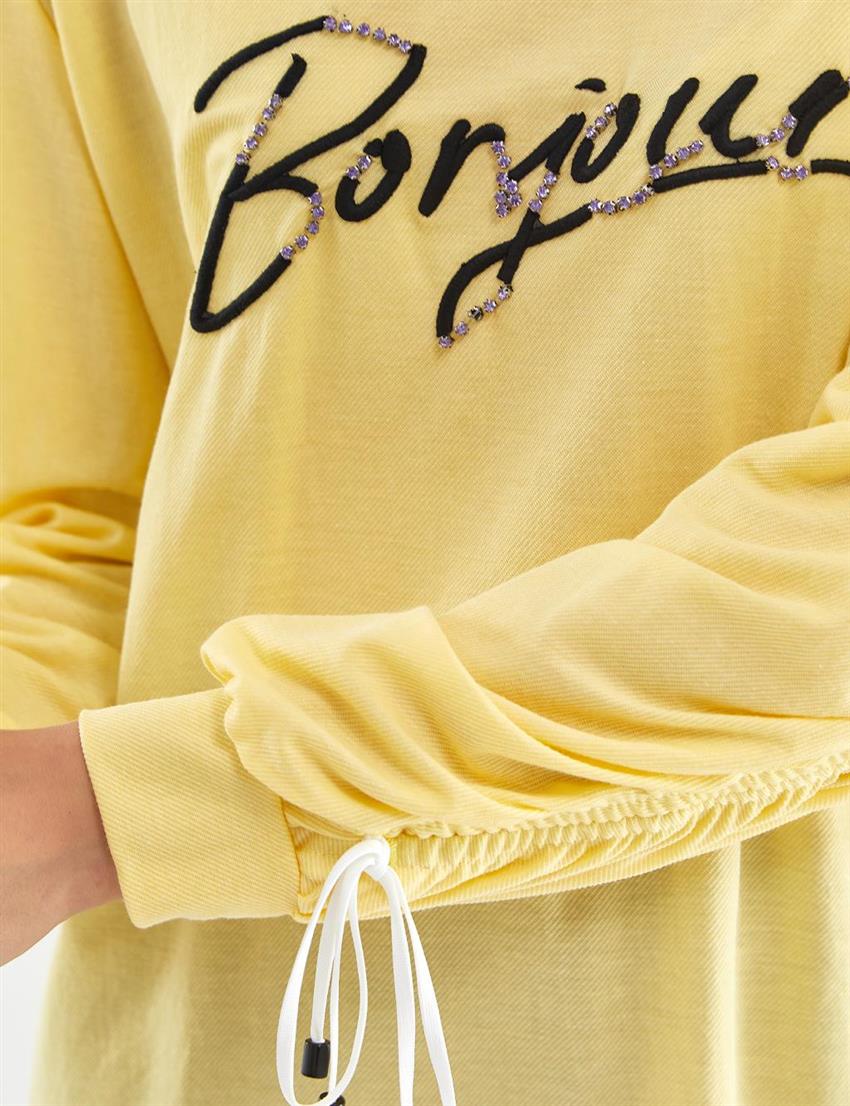 İşleme Logolu Sarı Sweatshirt