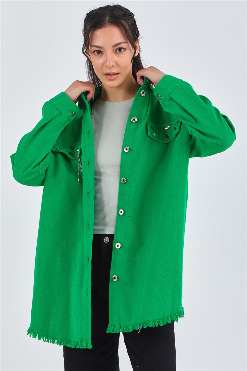 Cep Kapağı İşlemeli Benetton Yeşil Gömlek