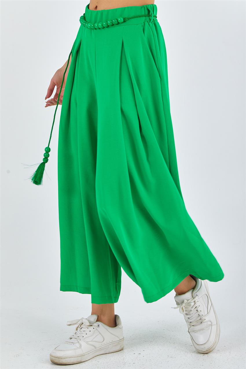 Boncuk Kemerli Benetton Yeşil Pantolon