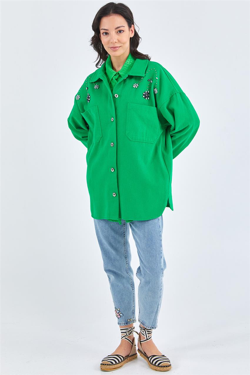 Cepli İşlemeli Benetton Yeşili Gömlek