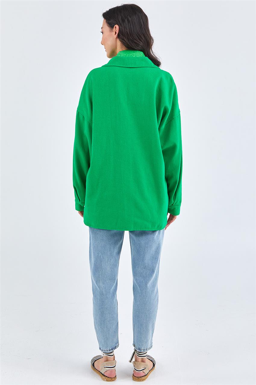 Cepli İşlemeli Benetton Yeşili Gömlek
