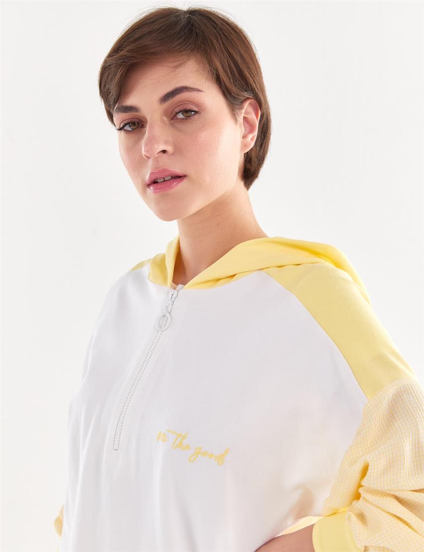 Slogan Nakışlı Sarı Sweatshirt