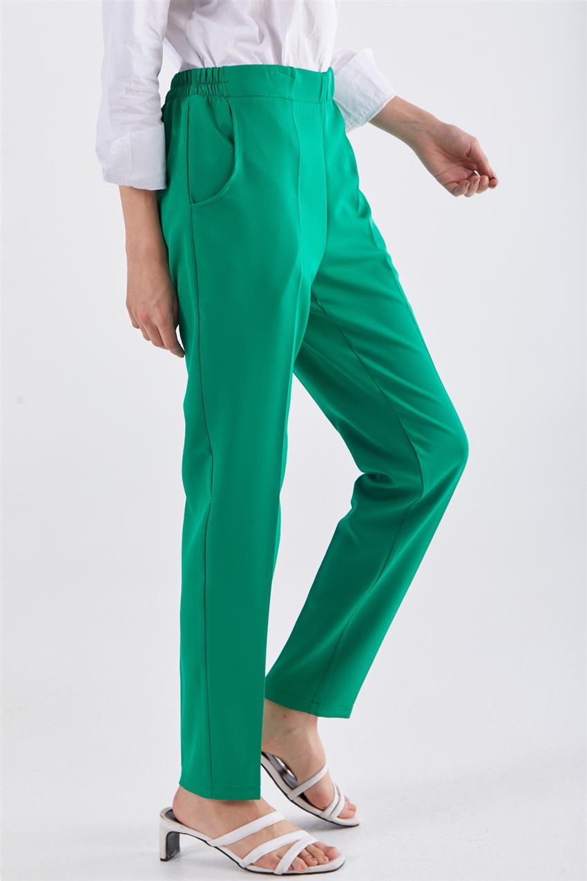 Arkası Lastikli Ütü İzli Yeşil Pantolon 