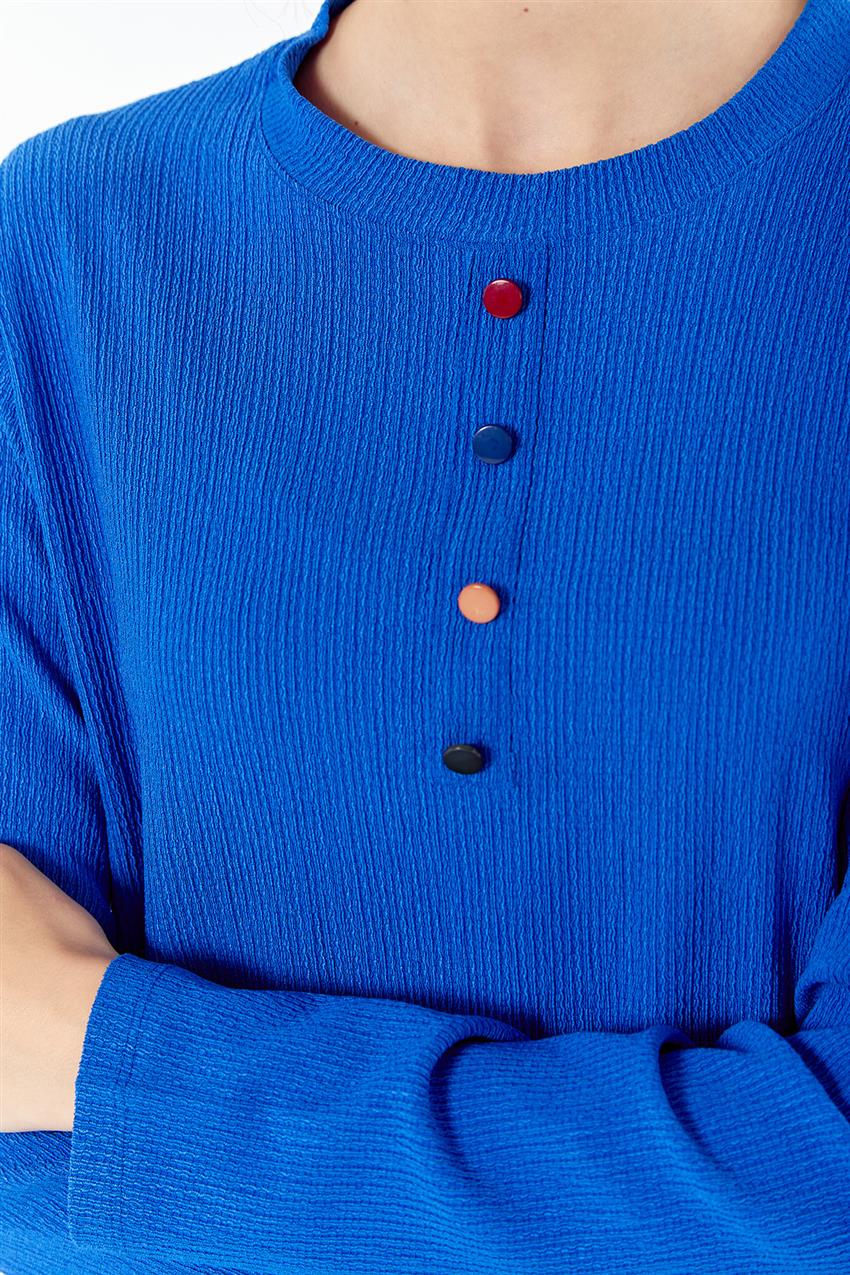 Düğme Aksesuarlı Mavi Tunik