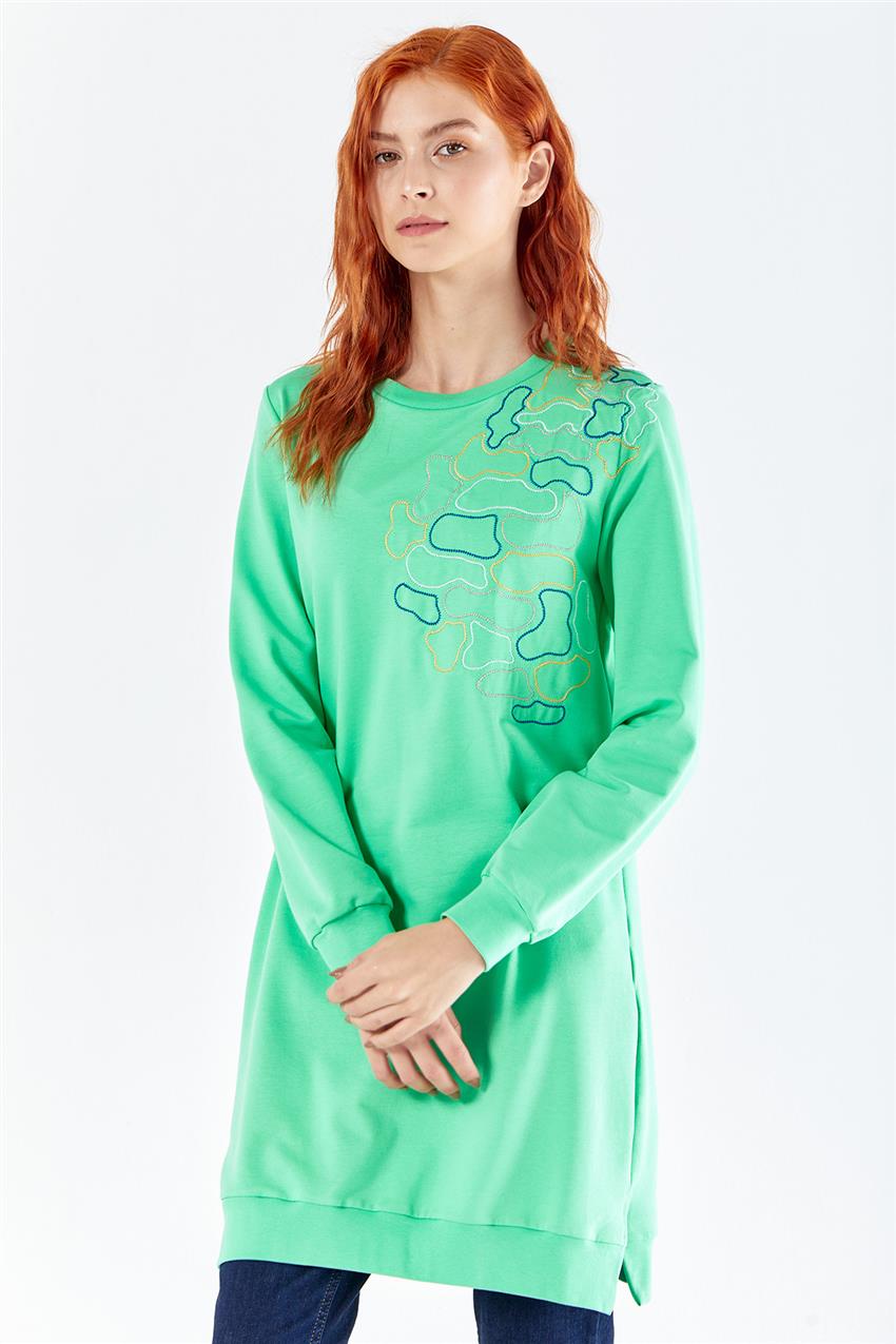  İki İplik Nakışlı Yeşil Sweatshirt