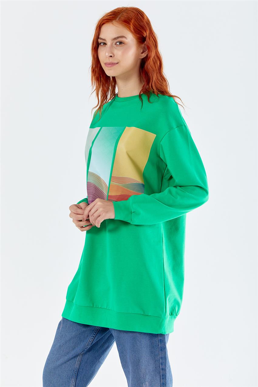 İki İplik Resim Baskılı Benetton Yeşil Sweatshirt