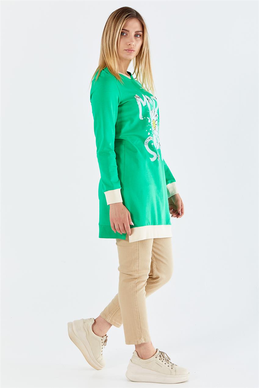  İki İplik Yazı Baskılı Benetton Yeşili Sweatshirt