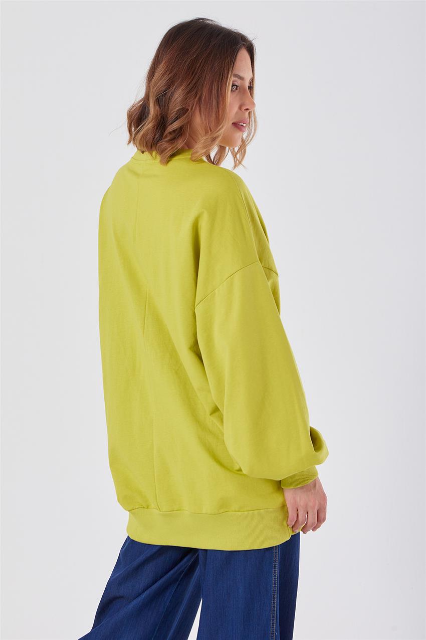 Geniş Kol Taşlı Fıstık Yeşili Sweatshirt